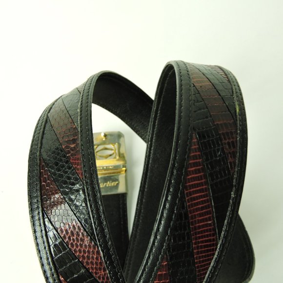 VTG Beltrami maroon black belt sz 32 / Cartier gold silver pin buckle made Italy - Picture 9 of 13